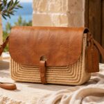 Azradom Artisan Leather & Raffia Crossbody Bag